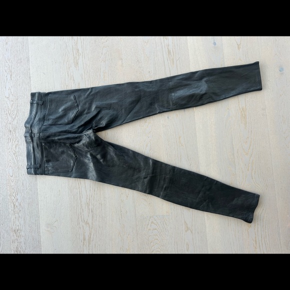 J Brand Super Skinny Stretch Leather Zip Leggings Pants Black Plum Size 28 - Picture 2 of 7